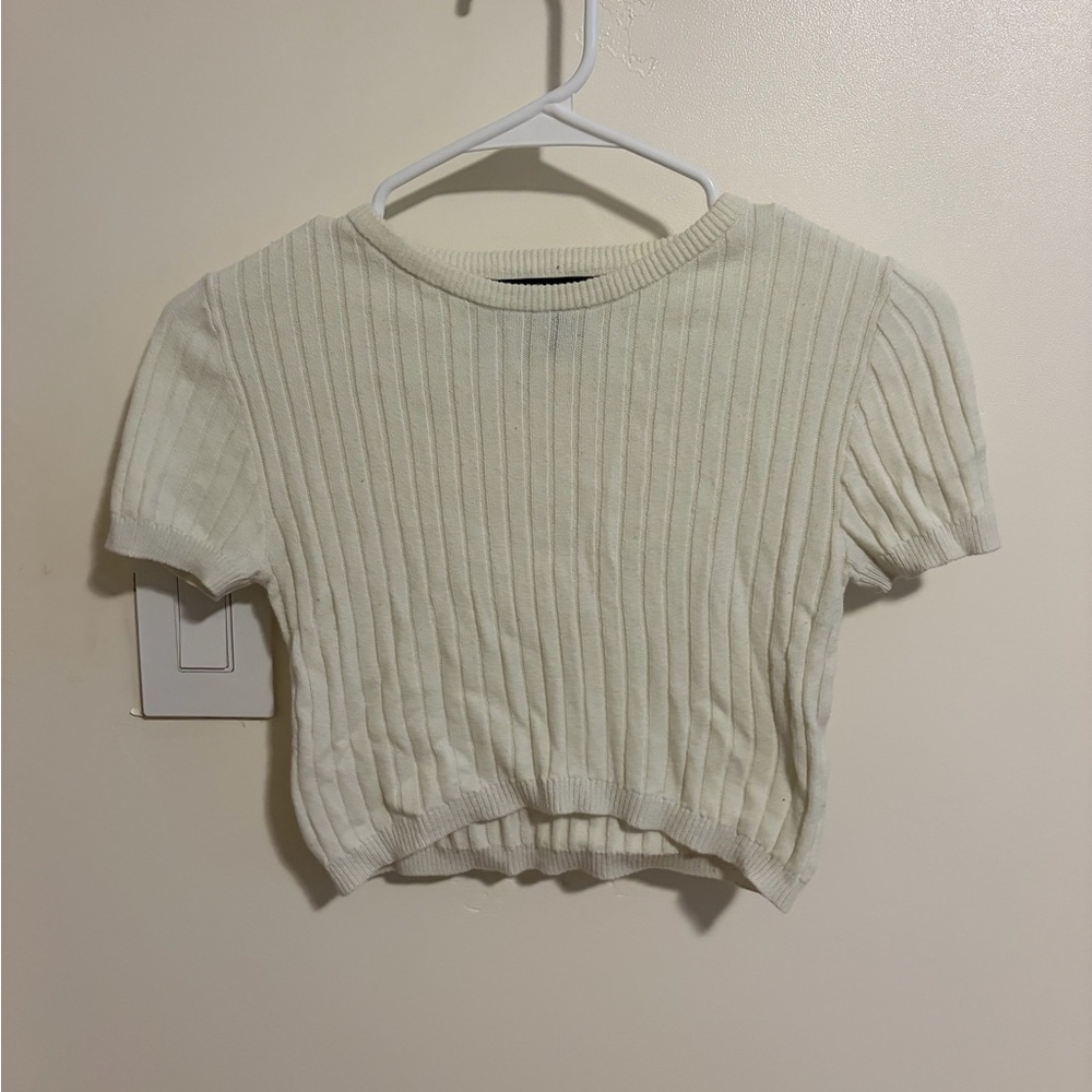 Cream Ribbed Knit Women's Top